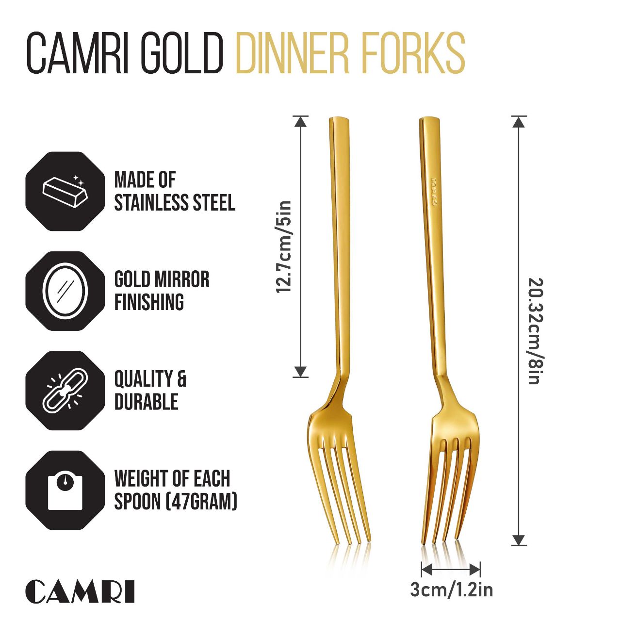 Elevate Your Dining Experience CAMRI Dinner Fork C62 Gold Pack of 6